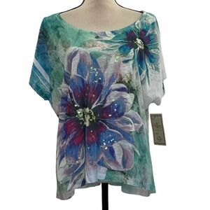 SIMPLICI-TEE Floral Multicolor Short Sleeve Blouse